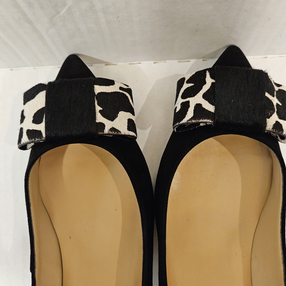 NWOT Talbots Suede Black Kitten Heels Calf Hair Animal Print Bow, 7 - Picture 5 of 11